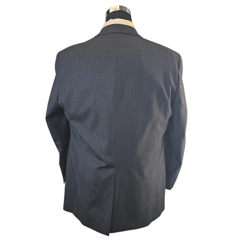 Hart Schaffner Marx Blazer Mens 46R Blue Gray Two Button Wool Blend USA Made‎